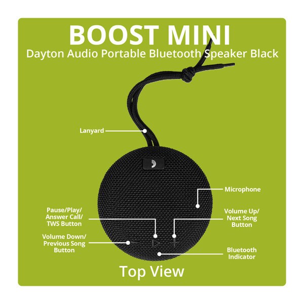 Main product image for Dayton Audio Boost Mini Portable Bluetooth Speaker Black300-499